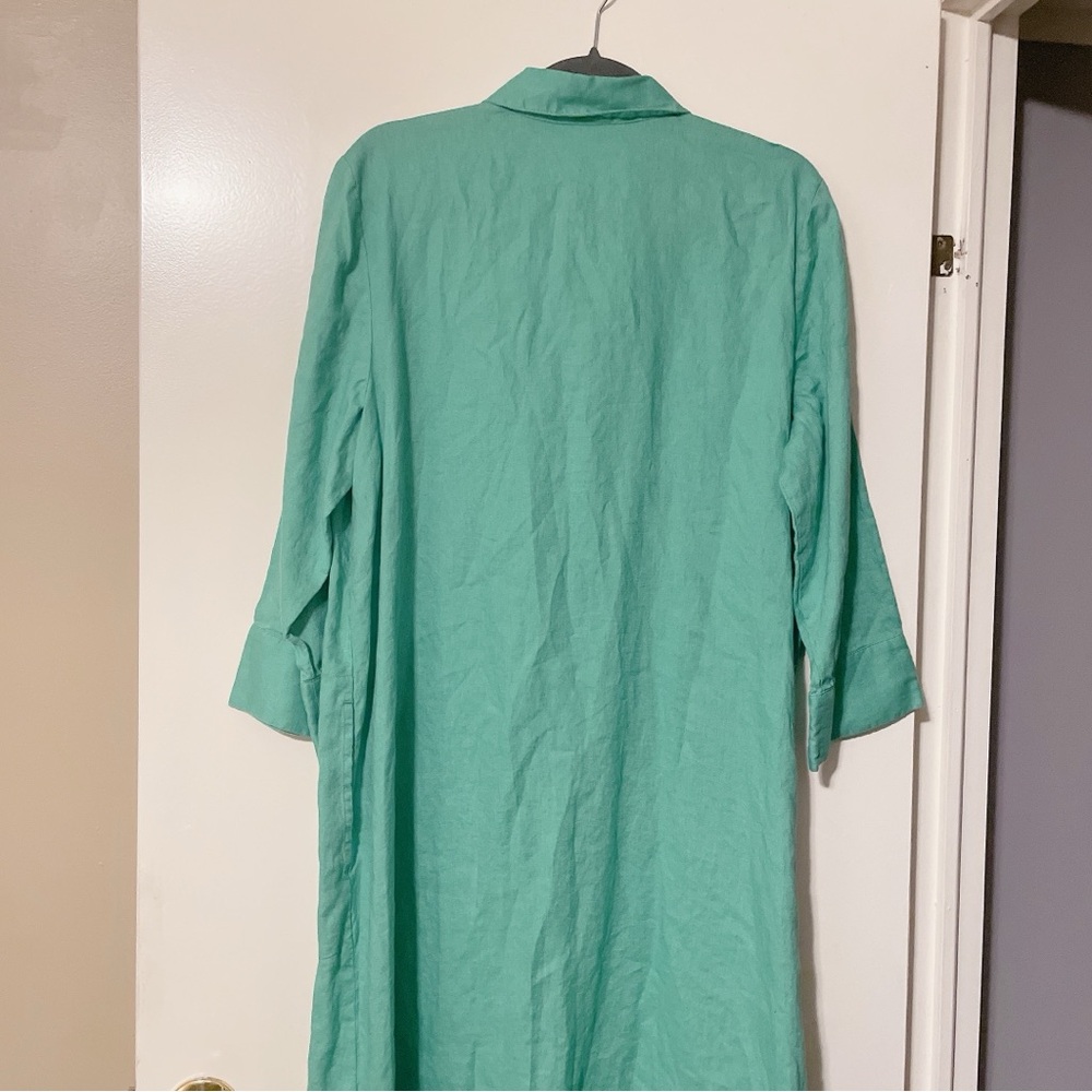 J Jill Love Linen Green Midi Length Button Down Dress Size Large - Picture 10 of 11